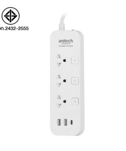 Anitech ปลั๊กไฟ 3 ช่อง 3 สวิตซ์ 2 USB 1 USB-C สาย 3 เมตร  รุ่น H5333-WH