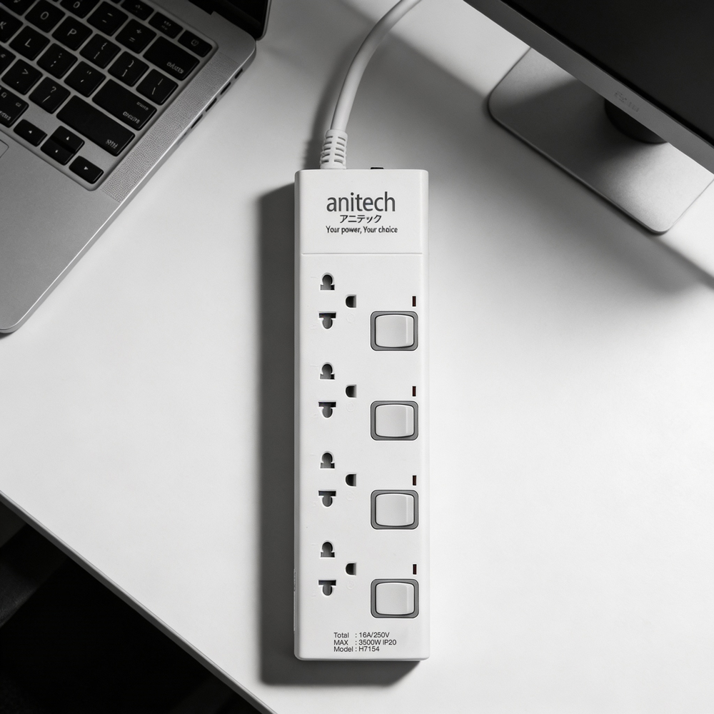Anitech ปลั๊กไฟ 4 ช่อง 4 สวิตช์ รุ่น H7154-WH กำลังไฟ 3500 วัตต์ สายยาว 5 เมตร - Image 3