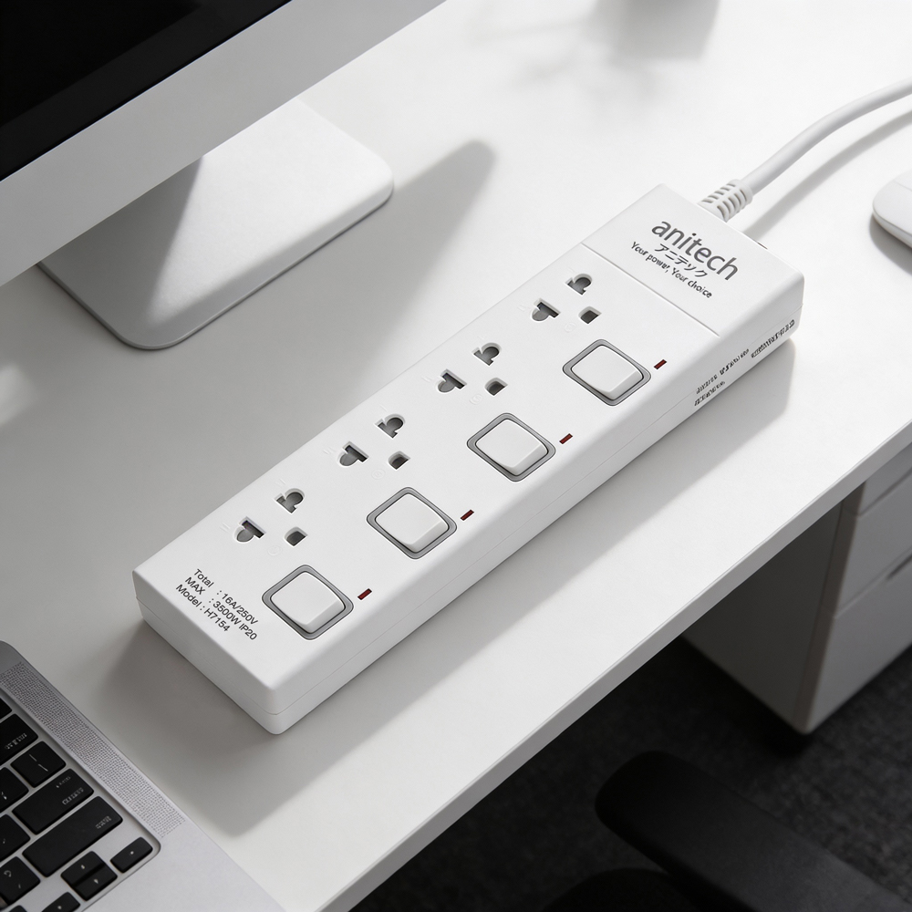 Anitech ปลั๊กไฟ 4 ช่อง 4 สวิตช์ รุ่น H7154-WH กำลังไฟ 3500 วัตต์ สายยาว 5 เมตร - Image 4