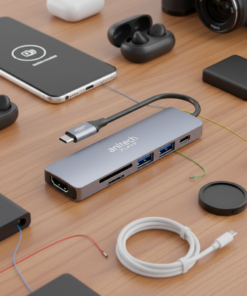 Alternative view of Anitech USB-C to USB-A 3.0, USB-A 2.0, HDMI, Micro/SD Card, PD รุ่น RA502