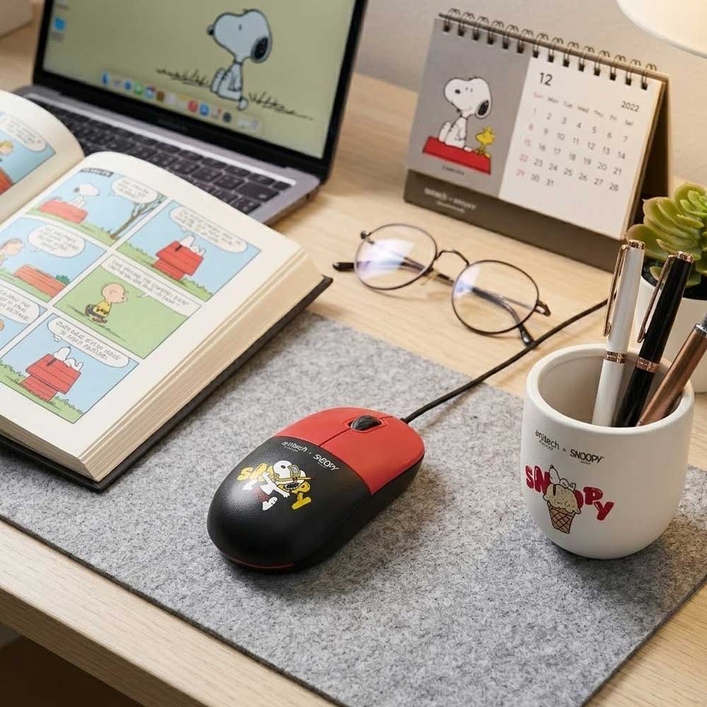 Anitech X Snoopy4 เมาส์มีสาย คลิกเงียบ 1200 DPI USB A-C รุ่น SNP-A552-RD - Image 2