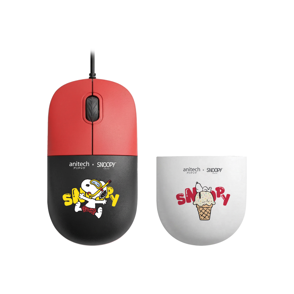 Anitech X Snoopy4 เมาส์มีสาย คลิกเงียบ 1200 DPI USB A-C รุ่น SNP-A552-RD