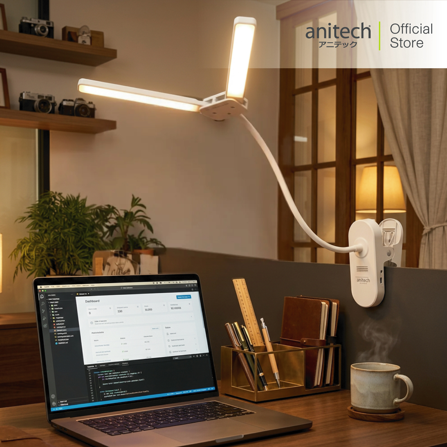 ** Exclusive Online ** Anitech โคมไฟตั้งโต๊ะก้านอ่อนชนิดหนีบ OL03 ปรับแสงได้ 3 โทน พอร์ตชาร์จ: USB Type-C แบต: 12 - Image 2