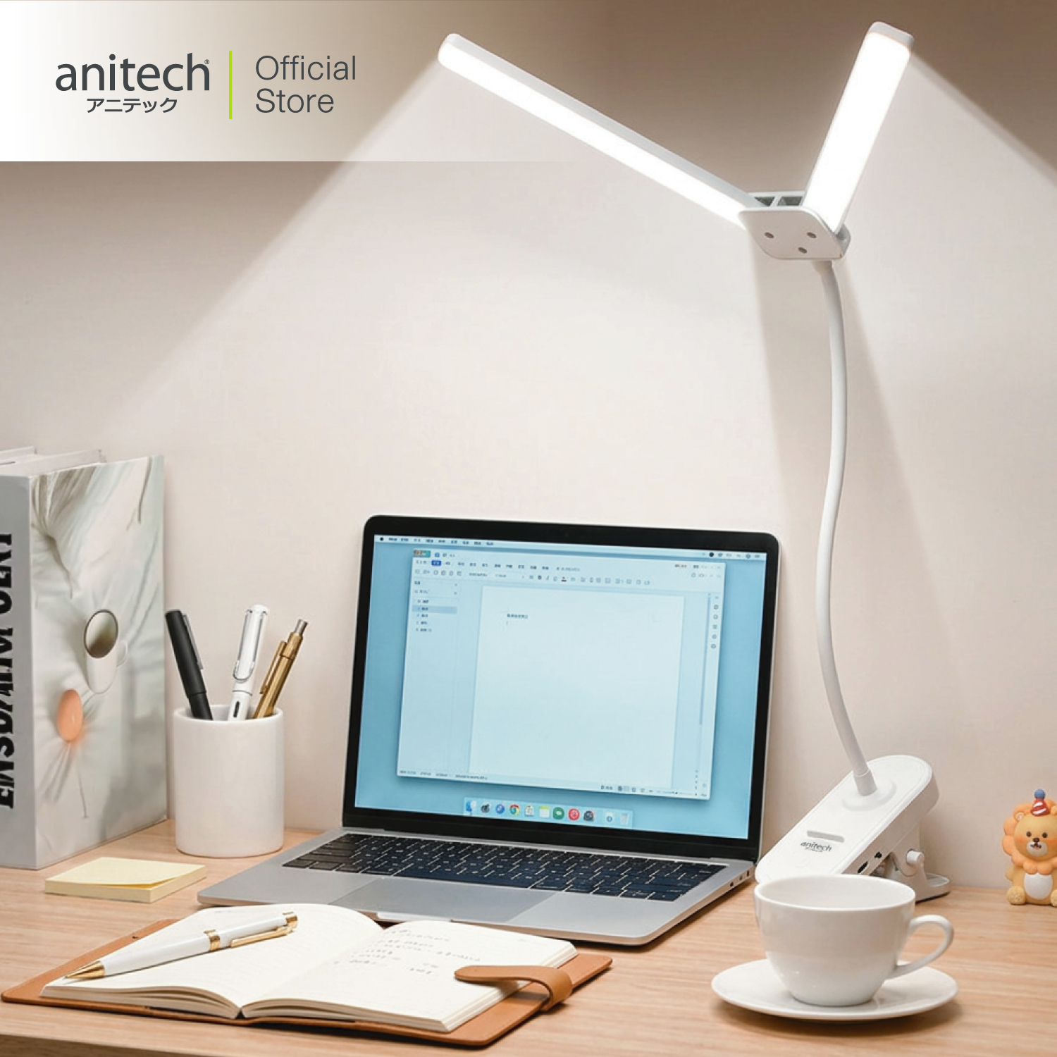 ** Exclusive Online ** Anitech โคมไฟตั้งโต๊ะก้านอ่อนชนิดหนีบ OL03 ปรับแสงได้ 3 โทน พอร์ตชาร์จ: USB Type-C แบต: 12 - Image 3