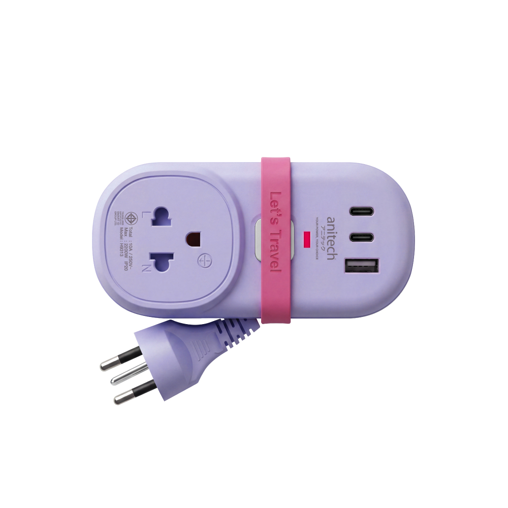 Anitech ปลั๊กไฟ รุ่น H9313-PU 1 ช่องเสียบ USB 2 ช่อง กำลังไฟสูงสุด 2200W สายยาว 1.2 ม.