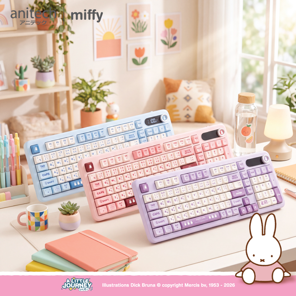 anitech | miffy คีย์บอร์ดไร้สาย MF-P506-PU หน้าจอแสดงผลสถานะการเชื่อมต่อและแบตเตอรี่ รองรับการเชื่อมต่อ 3 รูปแบบ - Image 3