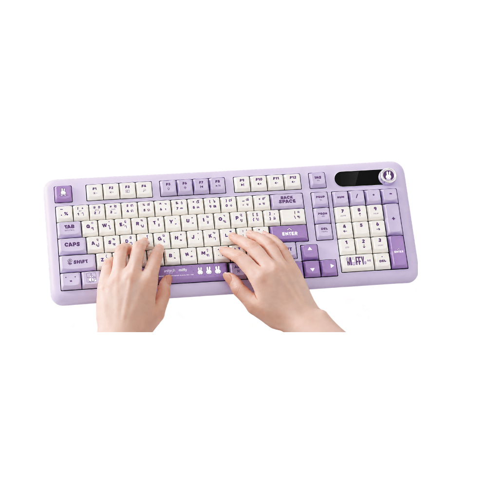 anitech | miffy คีย์บอร์ดไร้สาย MF-P506-PU หน้าจอแสดงผลสถานะการเชื่อมต่อและแบตเตอรี่ รองรับการเชื่อมต่อ 3 รูปแบบ - Image 4